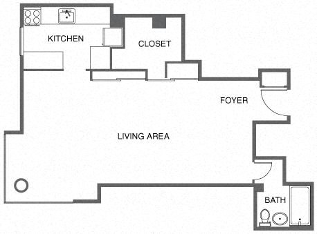 a floor plan of a house with a kitchen and a living room